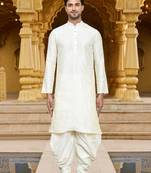 Men's wear cream art silk dhoti kurta