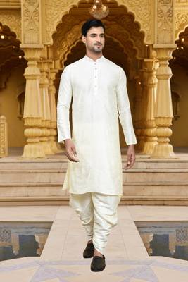 Men's wear cream art silk dhoti kurta 2