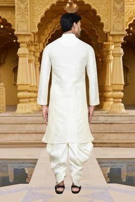 Men's wear cream art silk dhoti kurta 3