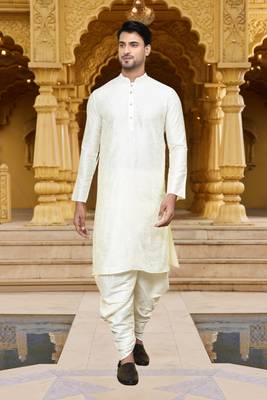 Men's wear cream art silk dhoti kurta 4