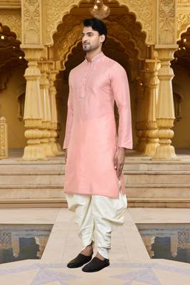 Men's wear pink art silk dhoti kurta 1