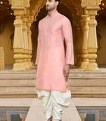 Men's wear pink art silk dhoti kurta