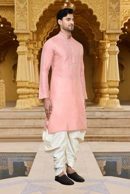 Men's wear pink art silk dhoti kurta 2