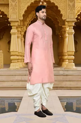 Men's wear pink art silk dhoti kurta