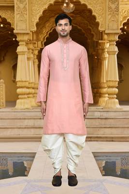 Men's wear pink art silk dhoti kurta 3