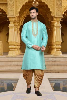Men's wear blue art silk dhoti kurta 1