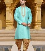 Men's wear blue art silk dhoti kurta
