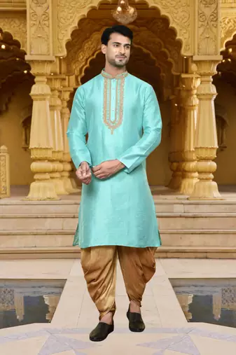 Men's wear blue art silk dhoti kurta