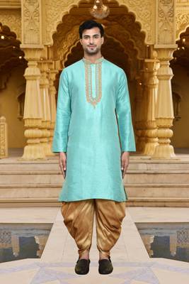 Men's wear blue art silk dhoti kurta 3