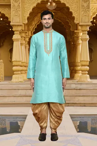 Men's wear blue art silk dhoti kurta