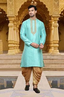 Men's wear blue art silk dhoti kurta 4