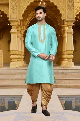 Men's wear blue art silk dhoti kurta