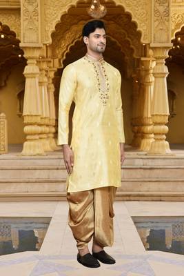 Men's wear fawn art silk dhoti kurta 3