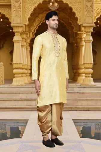 Men's wear fawn art silk dhoti kurta