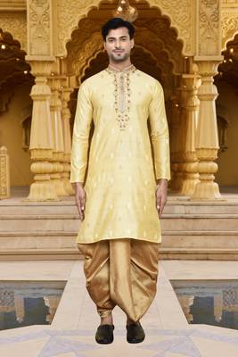 Men's wear fawn art silk dhoti kurta 4