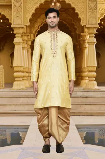 Men's wear fawn art silk dhoti kurta