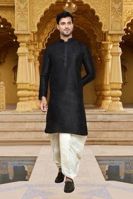 Men's wear black art silk dhoti kurta 1