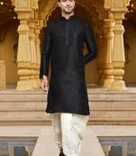 Men's wear black art silk dhoti kurta