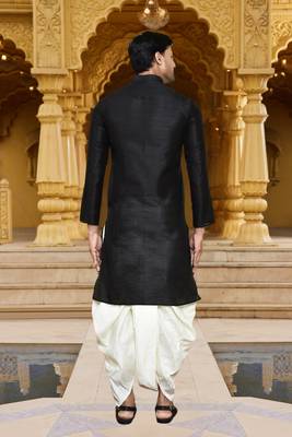 Men's wear black art silk dhoti kurta 2