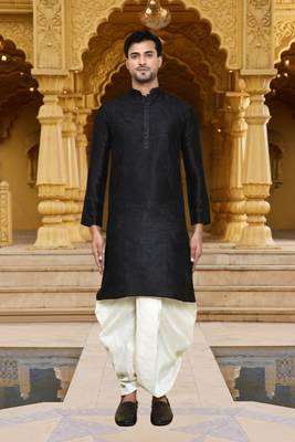 Men's wear black art silk dhoti kurta 3