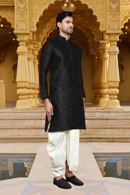Men's wear black art silk dhoti kurta 4