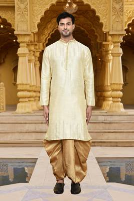 Men's wear fawn art silk dhoti kurta 1