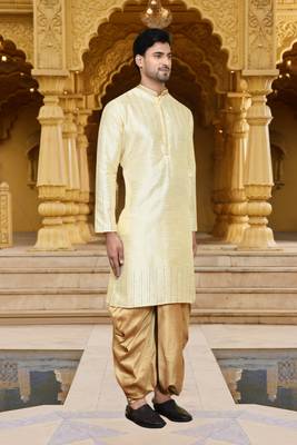 Men's wear fawn art silk dhoti kurta 2