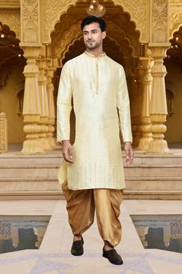 Men's wear fawn art silk dhoti kurta 3