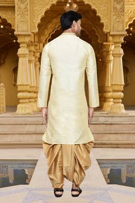 Men's wear fawn art silk dhoti kurta 4