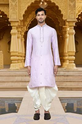 Men's wear purple art silk dhoti kurta 1