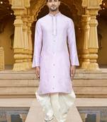 Men's wear purple art silk dhoti kurta