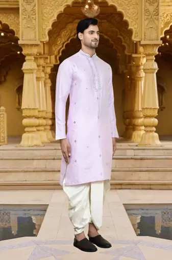 Men's wear purple art silk dhoti kurta