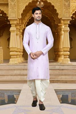 Men's wear purple art silk dhoti kurta 3