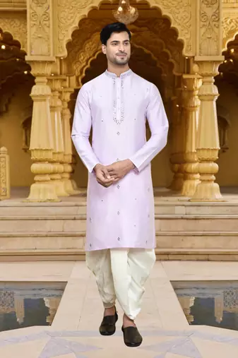 Men's wear purple art silk dhoti kurta