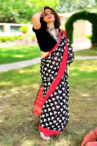 Black Double Ikat  Saree Set