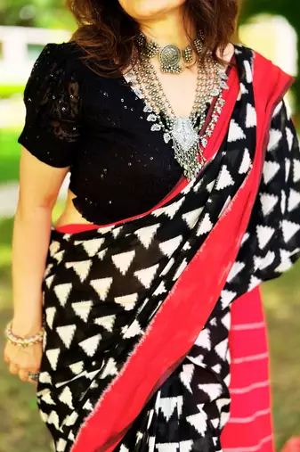 Black Double Ikat  Saree Set