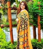 Yellow Double Ikat Handloom Saree Set