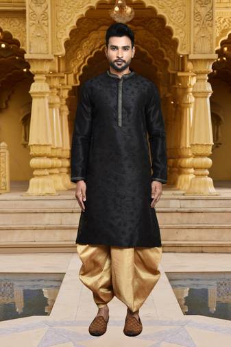 Men's wear black art silk dhoti kurta