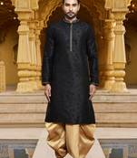 Men's wear black art silk dhoti kurta