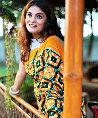 Yellow Double Ikat Handloom Saree Set 2