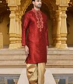 Men's wear maroon art silk dhoti kurta