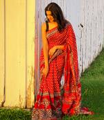 Red Ajrakh Saree Set
