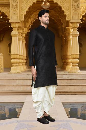 Men's wear black art silk dhoti kurta