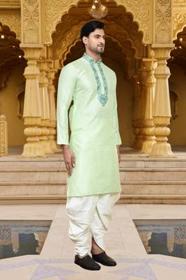 Men's wear pista green art silk dhoti kurta 1