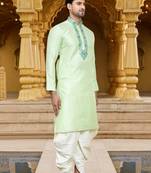 Men's wear pista green art silk dhoti kurta