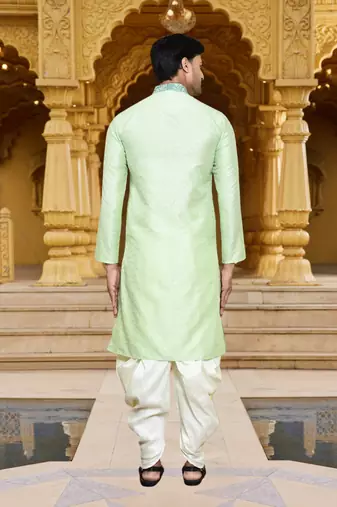 Men's wear pista green art silk dhoti kurta