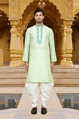 Men's wear pista green art silk dhoti kurta 4