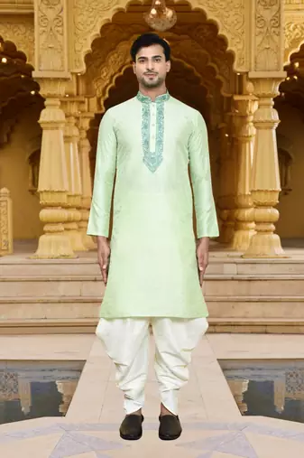 Men's wear pista green art silk dhoti kurta