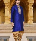 Men's wear blue art silk dhoti kurta