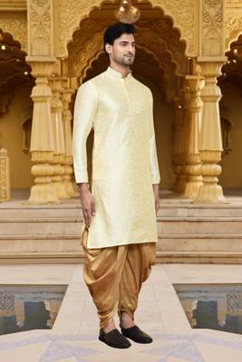 Men's wear fawn art silk dhoti kurta 1